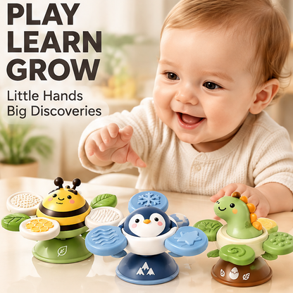 Animal Suction Cup Rotating Spinner Toys - 3-Pack Sensory High Chair & Bath Toys for Infants & Toddlers