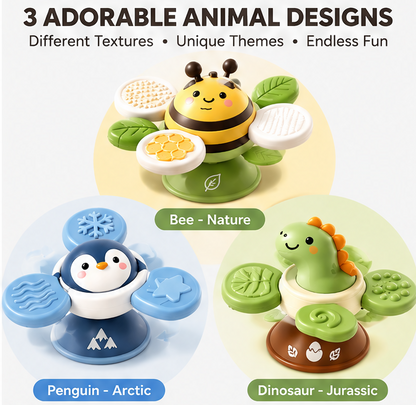 Animal Suction Cup Rotating Spinner Toys - 3-Pack Sensory High Chair & Bath Toys for Infants & Toddlers