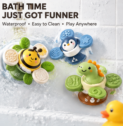 Animal Suction Cup Rotating Spinner Toys - 3-Pack Sensory High Chair & Bath Toys for Infants & Toddlers