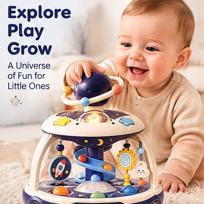 Baby Space Activity Center Toy - Light-Up Galaxy Table with Spiral Ball Ramp, Planet Spinner & Musical Rattles - Early Educational Development Toy for Infants & Toddlers