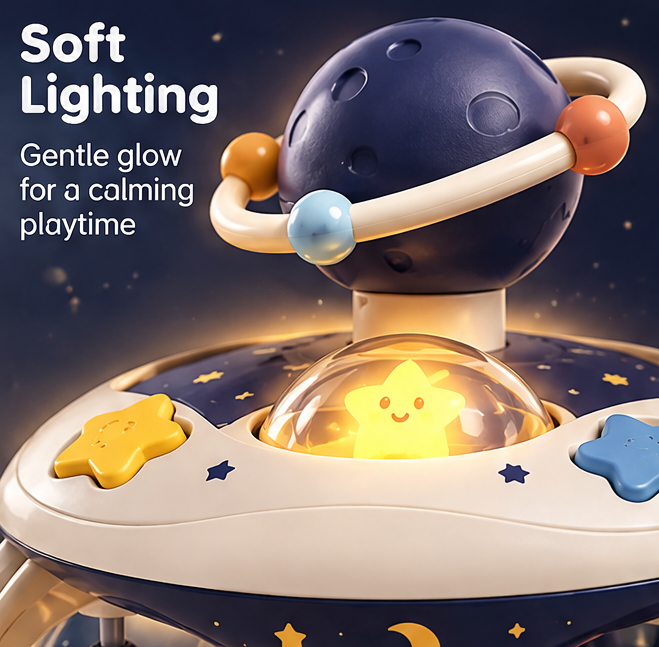 Baby Space Activity Center Toy - Light-Up Galaxy Table with Spiral Ball Ramp, Planet Spinner & Musical Rattles - Early Educational Development Toy for Infants & Toddlers