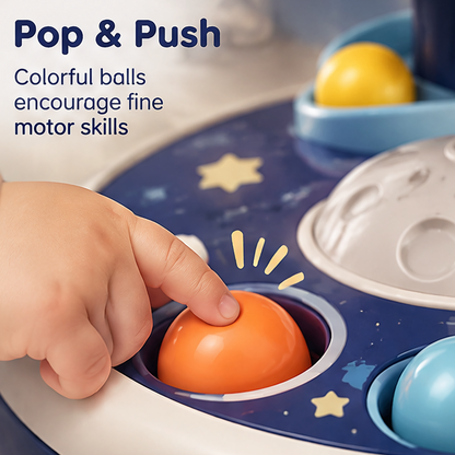 Baby Space Activity Center Toy - Light-Up Galaxy Table with Spiral Ball Ramp, Planet Spinner & Musical Rattles - Early Educational Development Toy for Infants & Toddlers