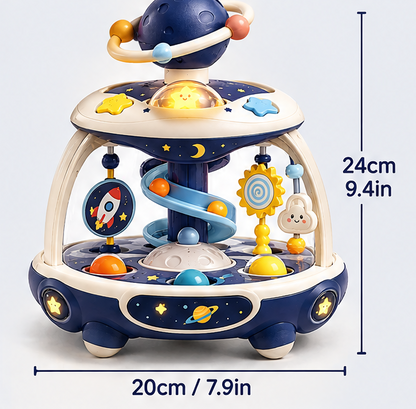 Baby Space Activity Center Toy - Light-Up Galaxy Table with Spiral Ball Ramp, Planet Spinner & Musical Rattles - Early Educational Development Toy for Infants & Toddlers
