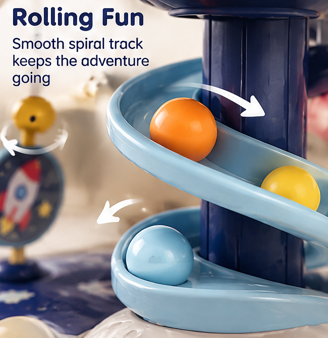Baby Space Activity Center Toy - Light-Up Galaxy Table with Spiral Ball Ramp, Planet Spinner & Musical Rattles - Early Educational Development Toy for Infants & Toddlers