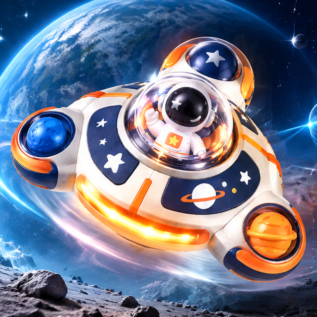 Glowing Astronaut UFO Gyro Top Toy - Light-Up Space Exploration Desktop Toy & Perfect Gift for Boys and Girls
