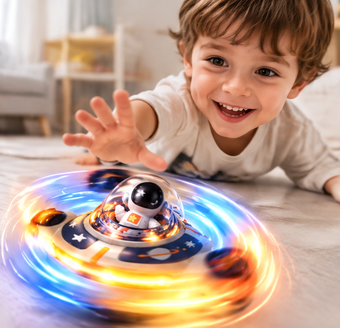 Glowing Astronaut UFO Gyro Top Toy - Light-Up Space Exploration Desktop Toy & Perfect Gift for Boys and Girls