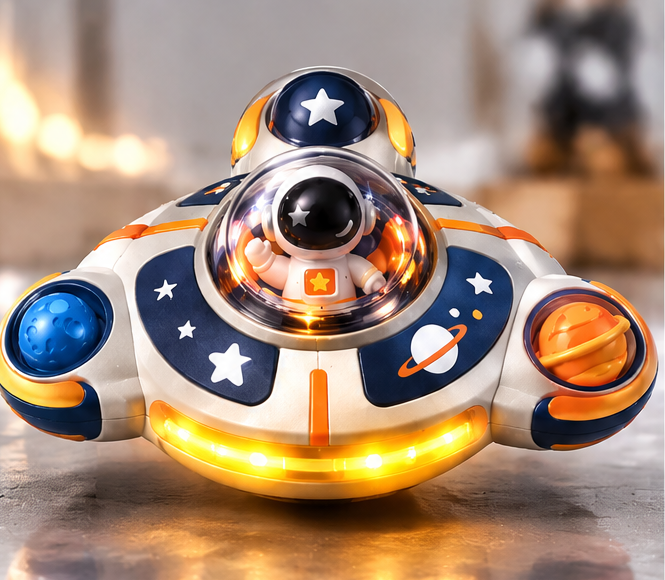 Glowing Astronaut UFO Gyro Top Toy - Light-Up Space Exploration Desktop Toy & Perfect Gift for Boys and Girls