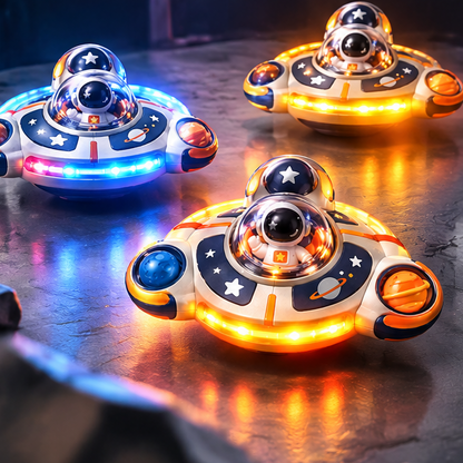 Glowing Astronaut UFO Gyro Top Toy - Light-Up Space Exploration Desktop Toy & Perfect Gift for Boys and Girls