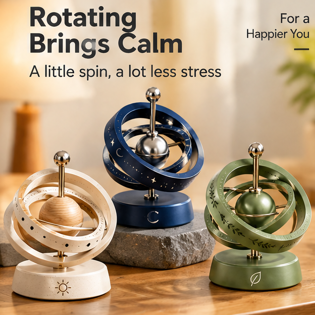 Kinetic Spinning Gyro Desktop Toys (Set of 3) - Multi-Ring Celestial Rotating Decor for Office, Anxiety Relief & Focus