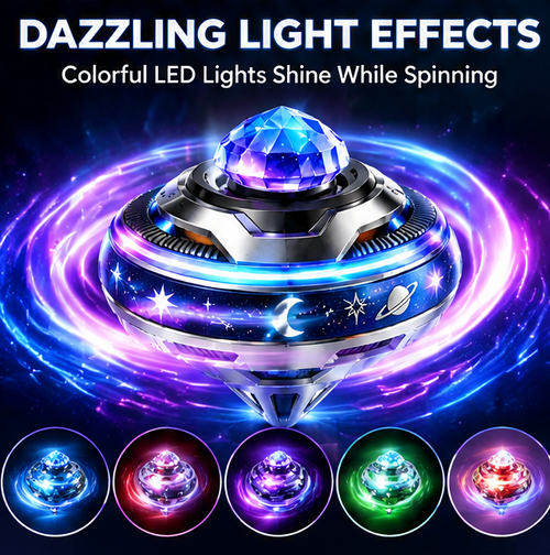 LED Galaxy Spinning Top Toy - Crystal Gem Light Up Rotating Gyro Fidget Toy, Desktop Stress Relief Toy, Party Favor Gift for Boys & Girls