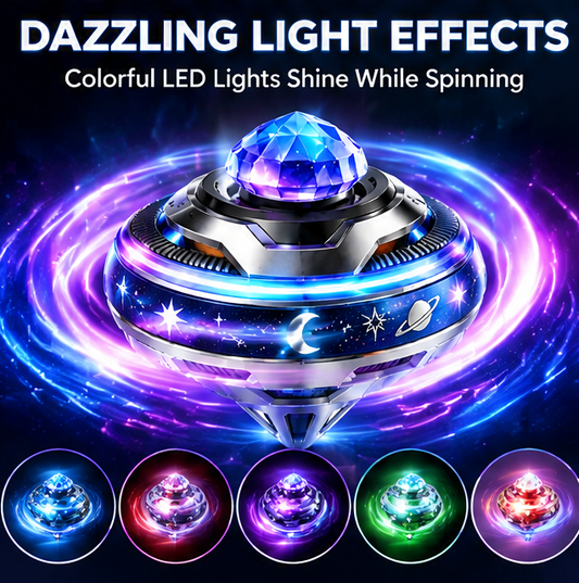 LED Galaxy Spinning Top Toy - Crystal Gem Light Up Rotating Gyro Fidget Toy, Desktop Stress Relief Toy, Party Favor Gift for Boys & Girls