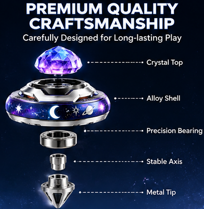 LED Galaxy Spinning Top Toy - Crystal Gem Light Up Rotating Gyro Fidget Toy, Desktop Stress Relief Toy, Party Favor Gift for Boys & Girls
