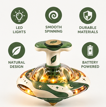 Light Up Spinning Top Toy - Botanical & Celestial Design LED Rotating Spinner for Toddlers - Educational Sensory Toy Birthday Gift