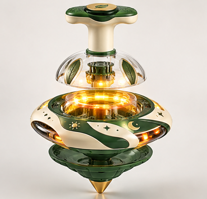 Light Up Spinning Top Toy - Botanical & Celestial Design LED Rotating Spinner for Toddlers - Educational Sensory Toy Birthday Gift
