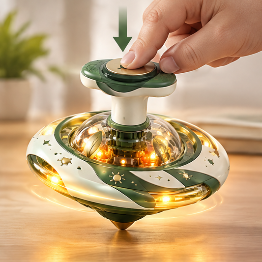 Light Up Spinning Top Toy - Botanical & Celestial Design LED Rotating Spinner for Toddlers - Educational Sensory Toy Birthday Gift