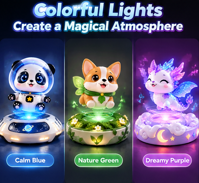 Magnetic Levitating Pet Toy - 360° Auto Rotating Floating Cute Figure with Dynamic Music & Colorful LED Lights