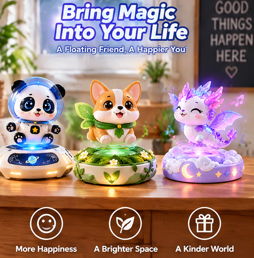 Magnetic Levitating Pet Toy - 360° Auto Rotating Floating Cute Figure with Dynamic Music & Colorful LED Lights
