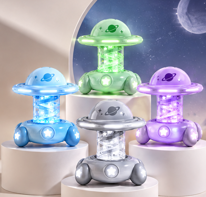 Novelty Space Flying Saucer Spinning Top with Light & Sound - Interactive Sensory Fidget Toy for Kids - Birthday Party Favor