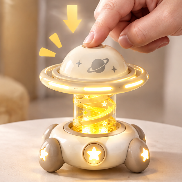 Novelty Space Flying Saucer Spinning Top with Light & Sound - Interactive Sensory Fidget Toy for Kids - Birthday Party Favor