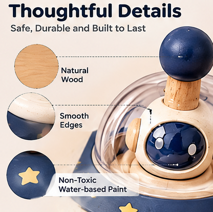 Wooden Space Spinning Top Set for Toddlers - UFO, Rocket, Planet & Sun Fine Motor Toy Set for Boys & Girls